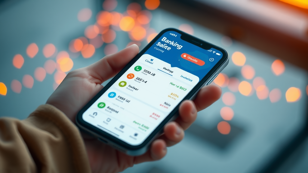 Digital banking interface on a smartphone, user-friendly design, showcasing fintech innovations, Photorealistic High Fidelity, vibrant colors, highly detailed, dynamic elements, soft lighting, shot with a 35mm lens.