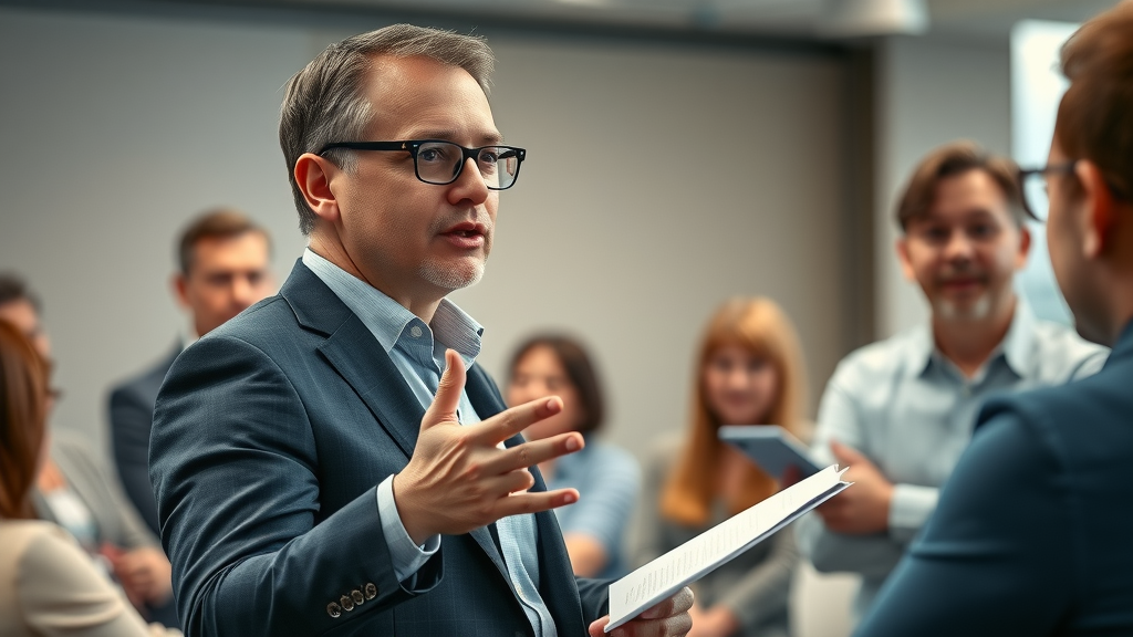 A financial consultant giving a presentation to a group