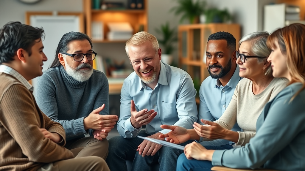 A diverse group of clients discussing their financial goals with a consultant