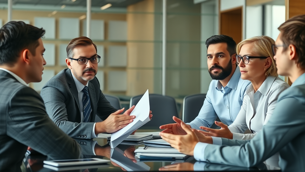 A group of financial consultants in a meeting discussing strategies
