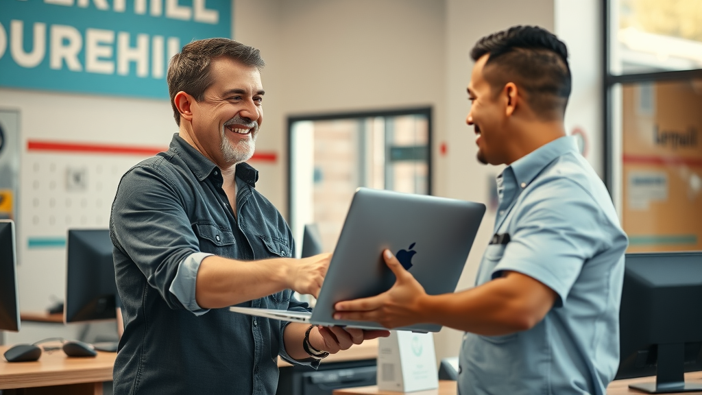 Customer shaking hands with computer repair technician after service in Lauderhill, repair shop, customer service, computer repair lauderhill, fl