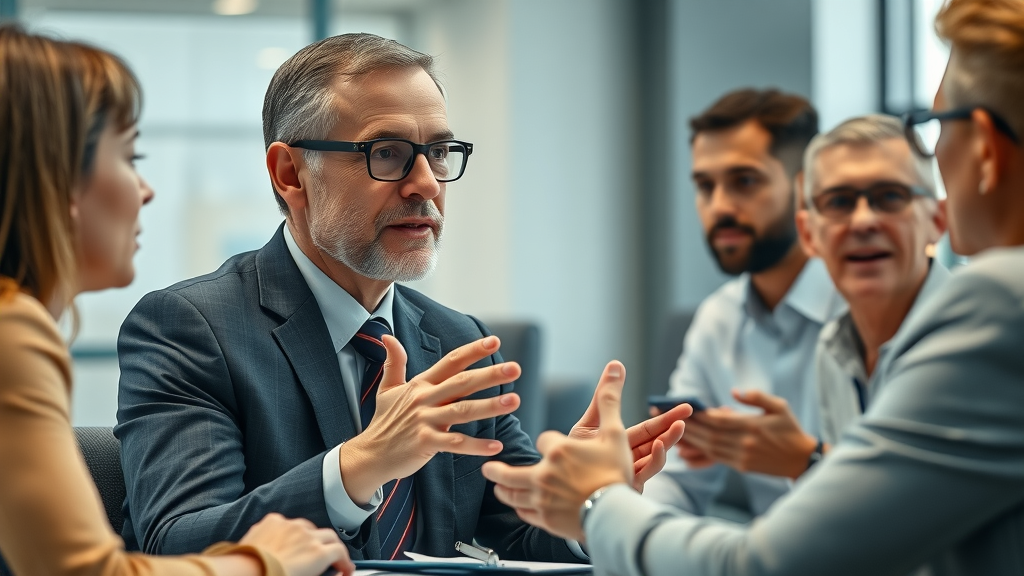 An experienced financial consultant interacting with clients