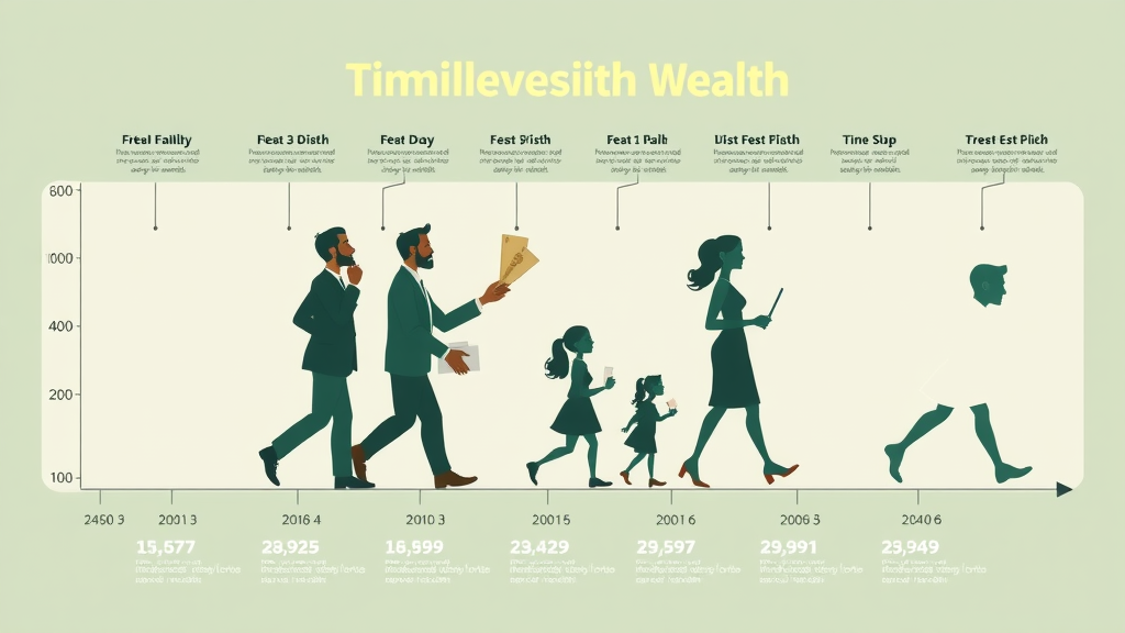 Timeline infographic, building generational wealth, Hilton family passing keys and documents