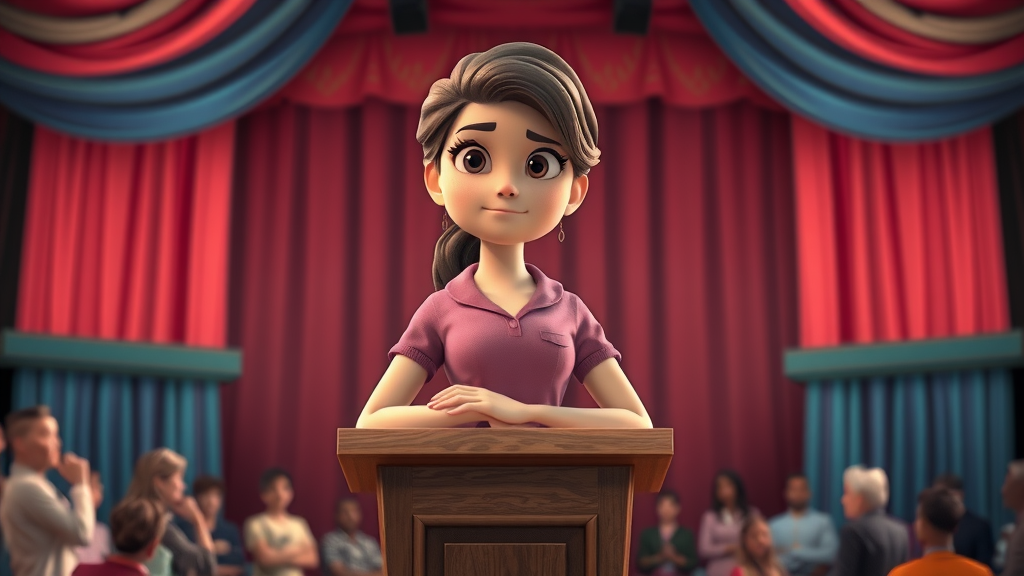 determined woman faking confidence at podium, how to speak with confidence in public